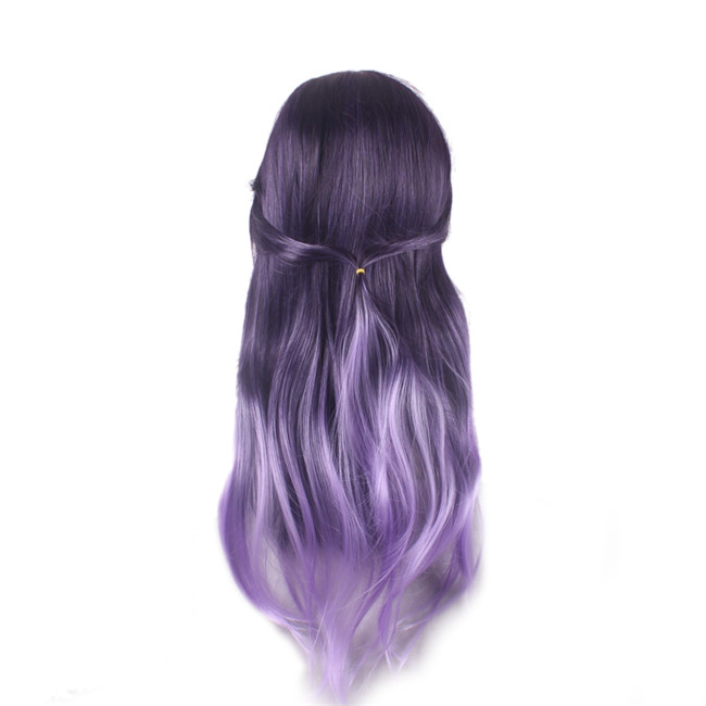 WoodFestival harajuku wig women long wavy hair wigs bangs ombre synthetic fiber wigs heat resistant purple gradient wig cosplay