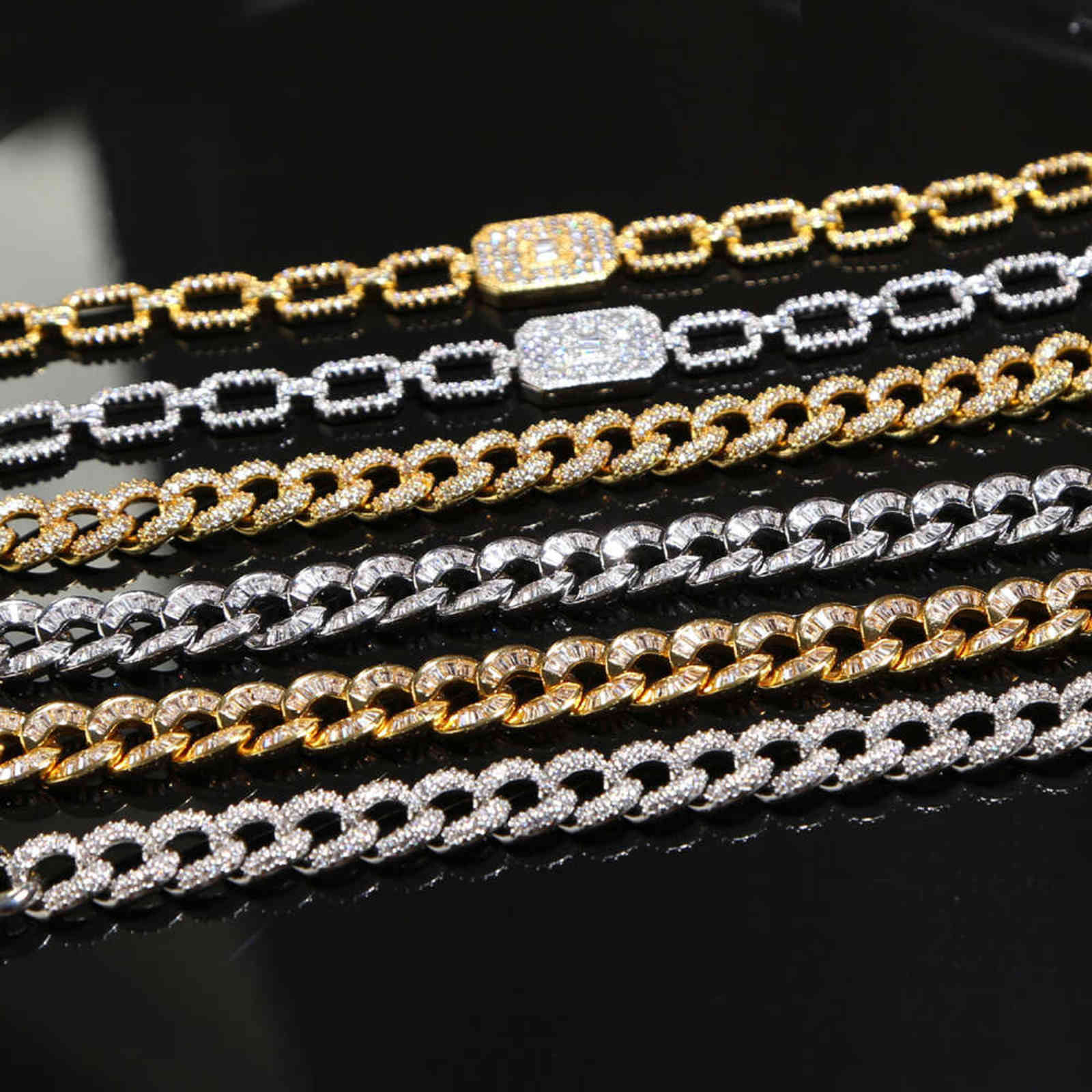 Bling Iced Out Miami Bracelet Hip Hop Women Men Jewelry Gold Silver Color Cz Thick 10mm Cuban Link Chain 211124