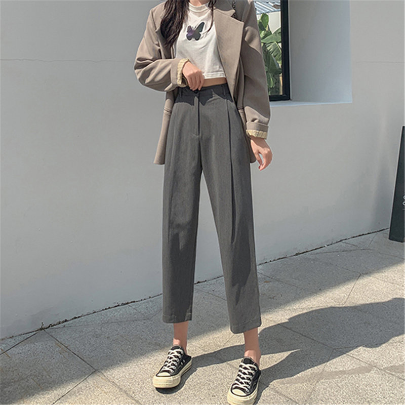 Loose High Waist Solid OL Streetwear Pants Chic Fashion Slim All Match Large Size Gentle Casual Trousers 210421