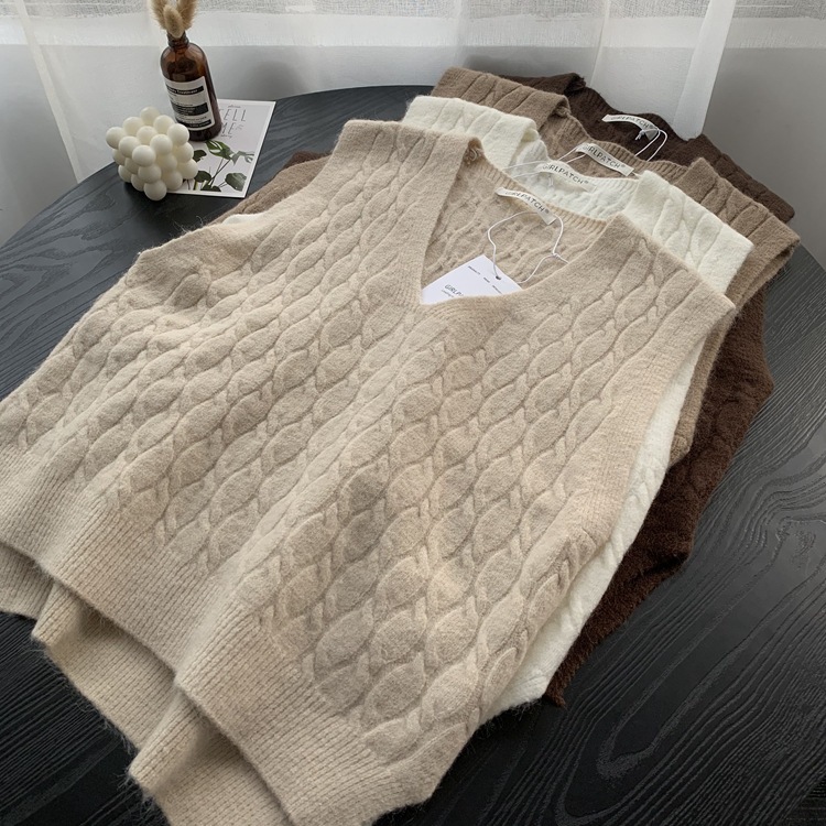 Vest Women Solid Loose Trendy Korean Style Sleeveless Knitted V-Neck All-match Female Coats Simple Leisure Outwear Chic 210519