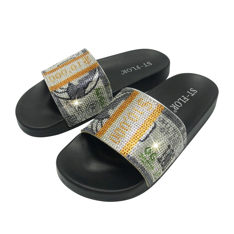 2021 Fashion Women Slides Summer Beach Flip Flops Rhinestone Dollars Bags Slippers Crystal Diamond USD Money Sandal Female X0523, Black
2021 Fashion Women Slides Summer Beach Flip Flops Rhinestone Dollars Bags Slippers Crystal Diamond USD Money Sandal Female X0523, Black