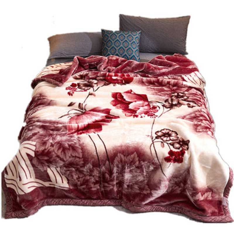 Double Layer Winter Thicken Raschel Plush Weighted Blanket For Double Bed Warm Heavy Fluffy Soft Flowers Printed Throw Blankets 211019