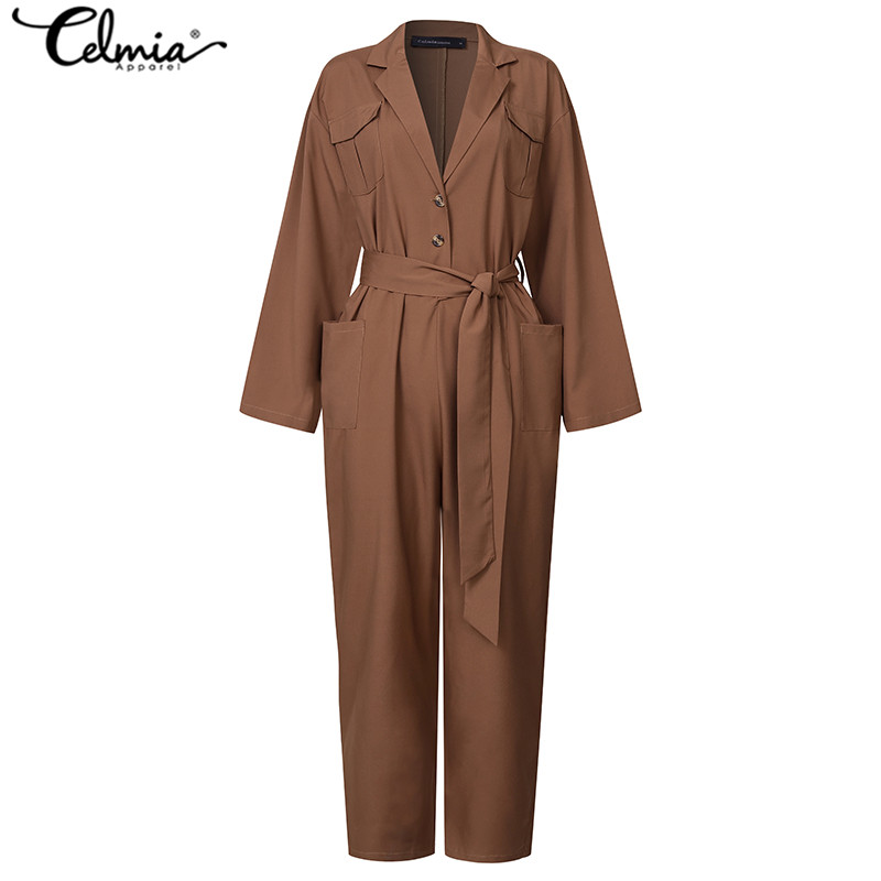 2021celmia rompers fashion jumpsuits women suit collar long sleeve plus size casual solid cargo pants elegant pockets work overalls, Black;white 
2021celmia rompers fashion jumpsuits women suit collar long sleeve plus size casual solid cargo pants elegant pockets work overalls, Black;white