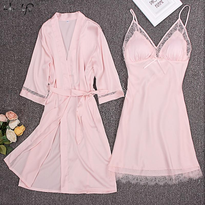 Women's Sleepwear Silk Nightgowns Women Sexy Nightwear Lace Camisola Lingerie Sleep Dress With Robe Nighty Wedding Nightdress, Beige
Women's Sleepwear Silk Nightgowns Women Sexy Nightwear Lace Camisola Lingerie Sleep Dress With Robe Nighty Wedding Nightdress, Beige