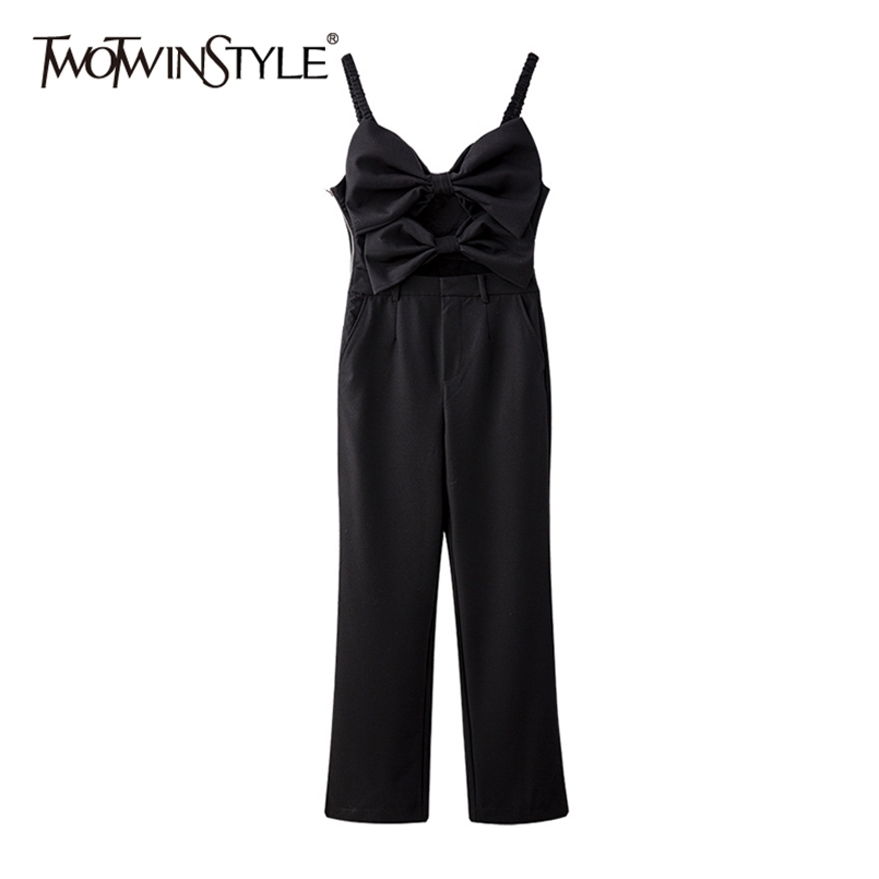Black Patchwork Bowknot Jumpsuit For Women Square Collar Sleeveless High Waist Hollow Out Casual Jumpsuits Female 210521
Black Patchwork Bowknot Jumpsuit For Women Square Collar Sleeveless High Waist Hollow Out Casual Jumpsuits Female 210521
