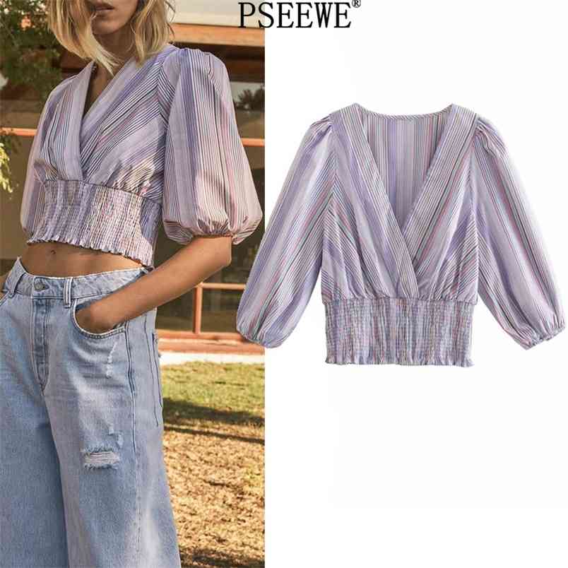 Striped Women's Blouses Summer Fashion Short Puff Sleeve Crop Top Female Ruffle Elastic Hem Chic Woman Blouse 210519
Striped Women's Blouses Summer Fashion Short Puff Sleeve Crop Top Female Ruffle Elastic Hem Chic Woman Blouse 210519