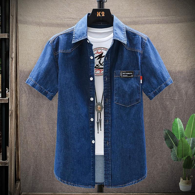 Summer Men Shirts Denim Shirt Men's Short Sleeve Slim Casual Streetwear Jeans