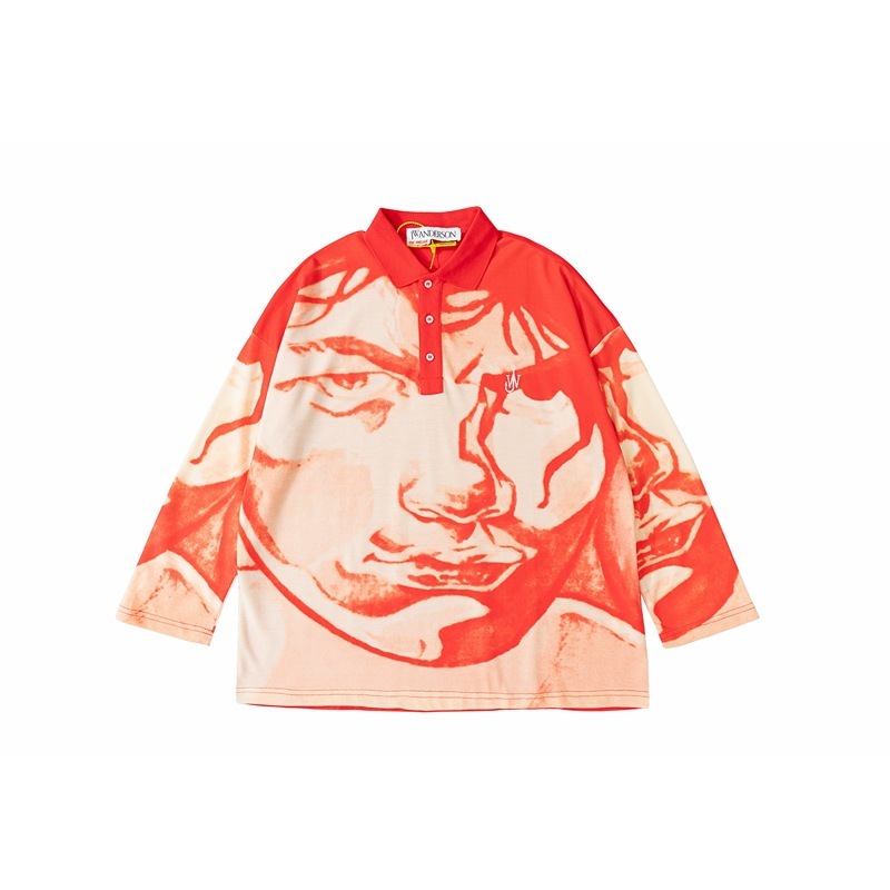Fashion yang Ins hype five correct version artist figure illustration printed Lapel long sleeve polo shirt for and women, Red
Fashion yang Ins hype five correct version artist figure illustration printed Lapel long sleeve polo shirt for and women, Red