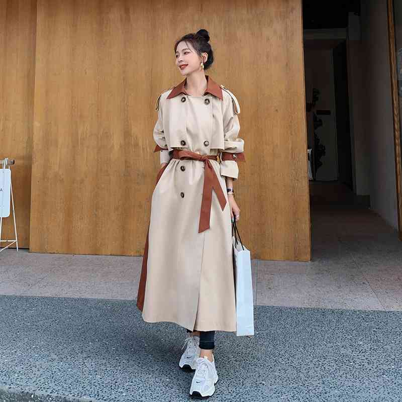 women's trench coats novo casaco longo solto dupla face feminino, blusão feminino corta-vento espanador primavera outono roupas externa, Tan;black
women's trench coats novo casaco longo solto dupla face feminino, blusão feminino corta-vento espanador primavera outono roupas externa, Tan;black