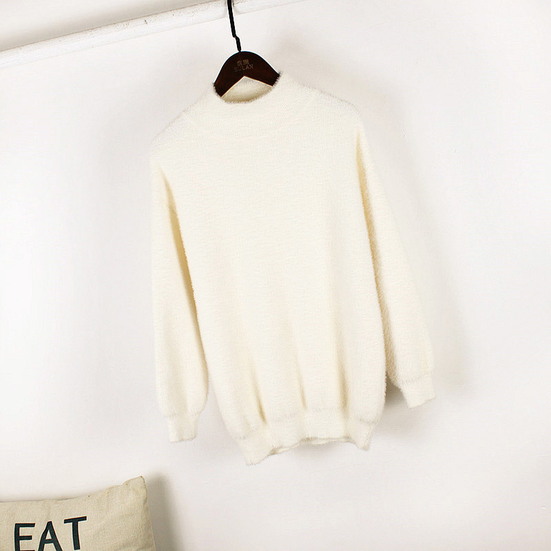 Women Velvet Sweeater Winter Turtleneck Loose Pullover Warm Thick Elegant Plush Sweater Flannel Jumpers Fashion 210428