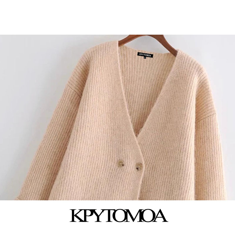Women Fashion Crossover Button Wool Knitted Cardigan Sweater V Neck Long Sleeve Female Outerwear Chic Tops 210420