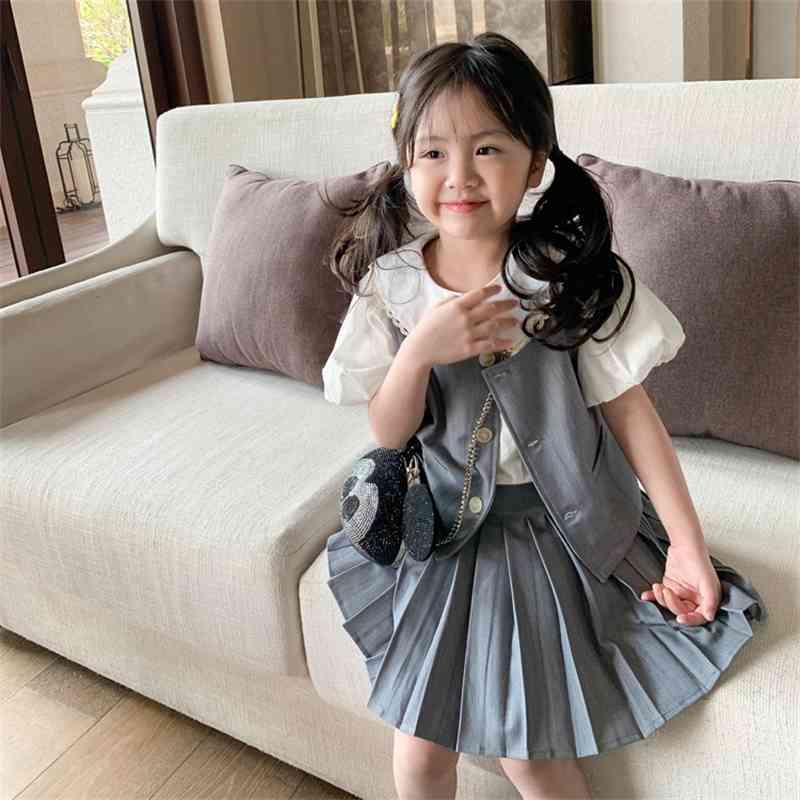 Summer Arrival Girls Fashion 2 Pieces Sets Vest+pleated Skirts Kids Clothes 210528