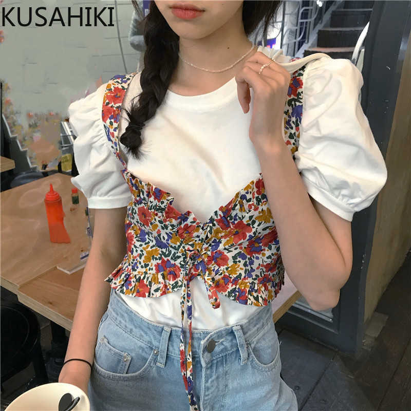 KUSAHIKI TShirt for Women Puff Short Sleeve O-neck Slim Graphic Tee + Floral Bow Bandage Short Sling Vest Korean T Shirts 6G332 210602, Sets
KUSAHIKI TShirt for Women Puff Short Sleeve O-neck Slim Graphic Tee + Floral Bow Bandage Short Sling Vest Korean T Shirts 6G332 210602, Sets