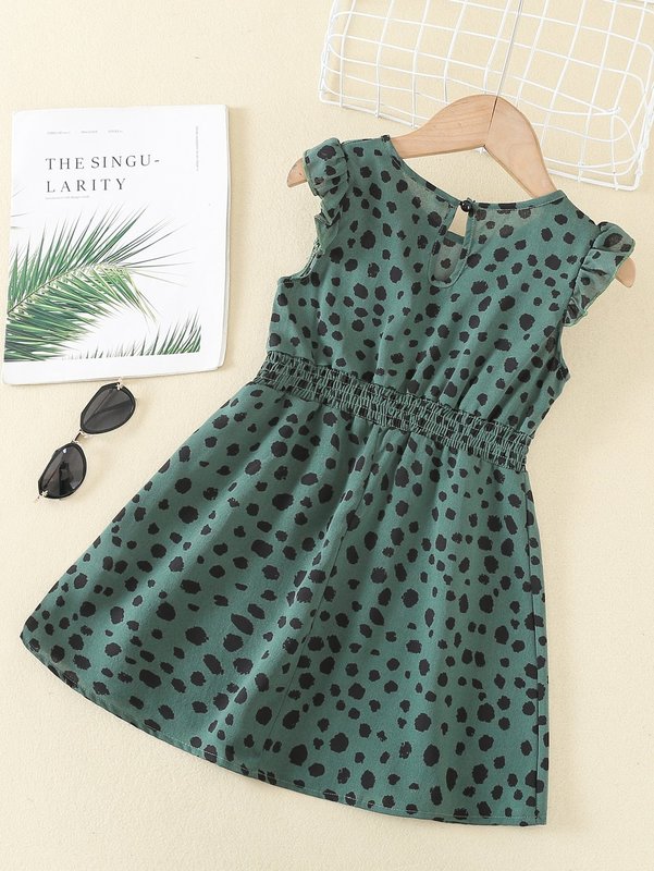 Toddler Girls Dalmatian Print Ruffle Sleeve Shirred Waist Dress SHE R250424