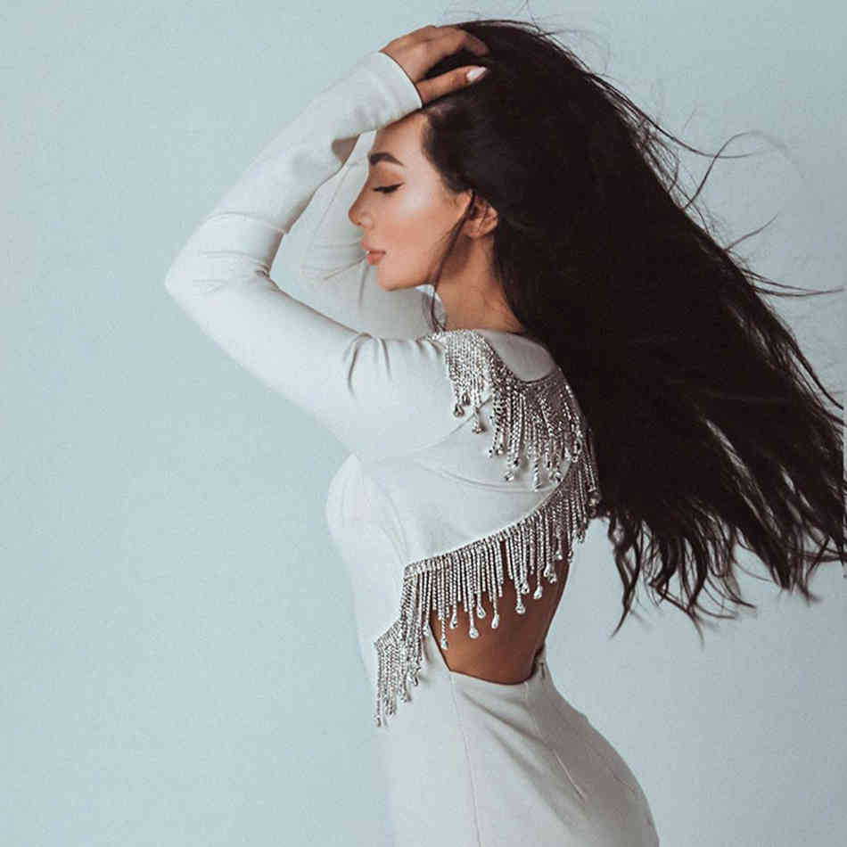 Autumn Women Black Tassel Mini Club Bodycon Bandage Dress Sexy Backless Celebrity Evening Runway Party Dresses 210423