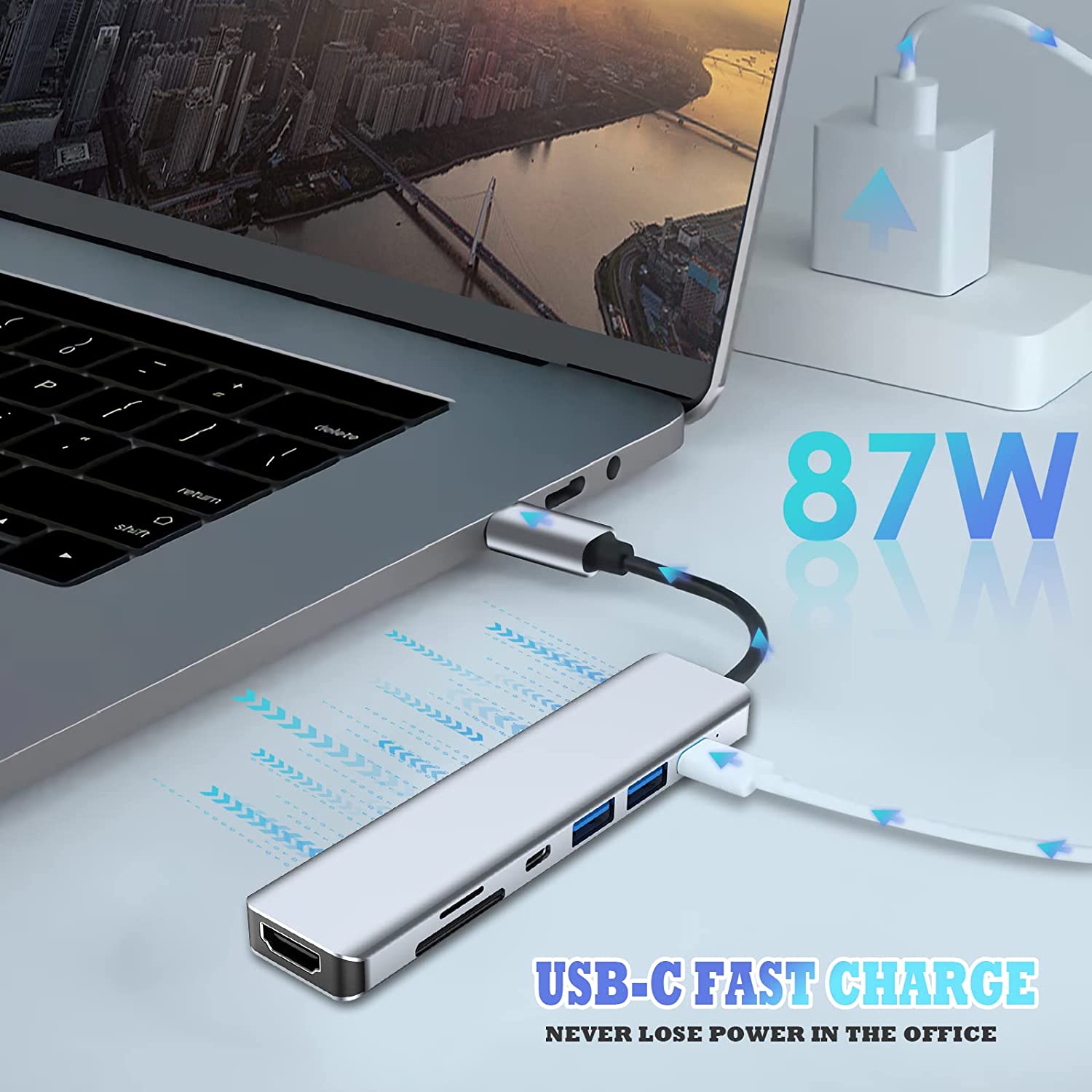 USB C Hub 7 in 1 Adapter with 4K HDMI, 2 Type-C Ports, SD/TF Card Reader, Compatible with MacBook Pro & Air Laptop Supports 100W Fast Charge