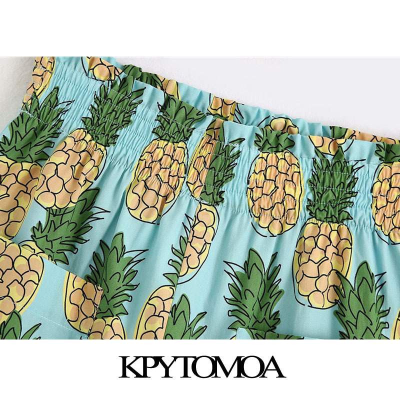 Women Chic Fashion Pineapple Print Shorts High Elastic Waist Patch Pockets Female Short Pants Pantalones 210420