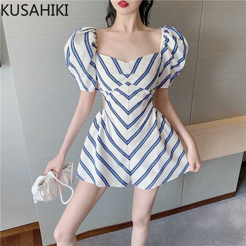 KUSAHIKI Korean Striped Women Playsuits Sexy Hollow-out Slim Waist Rompers Puff Short Sleeve Square Collar Bodysuits 6F592 210602, Blue
KUSAHIKI Korean Striped Women Playsuits Sexy Hollow-out Slim Waist Rompers Puff Short Sleeve Square Collar Bodysuits 6F592 210602, Blue