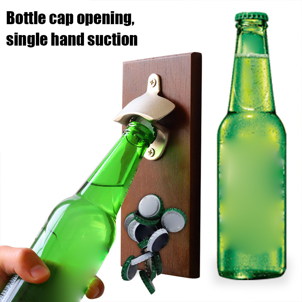 Bottle Opener Wall Mounted/Magnetic Vintage Wooden Wine Beer Opener With Caps Catcher Kitchen Bar Cap Open Tool Party Supplies