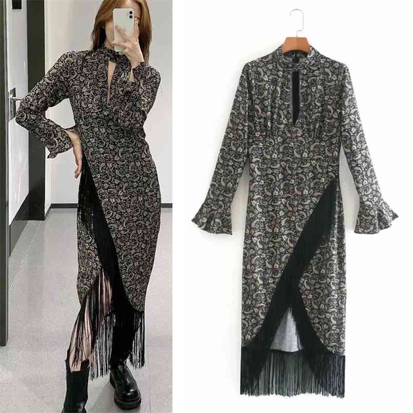 Autumn Fringed Printed Midi Dress Women Vintage Pleated High Neck Ruffle Long Sleeve Dresses Ladies Elegant 210519, Print
Autumn Fringed Printed Midi Dress Women Vintage Pleated High Neck Ruffle Long Sleeve Dresses Ladies Elegant 210519, Print