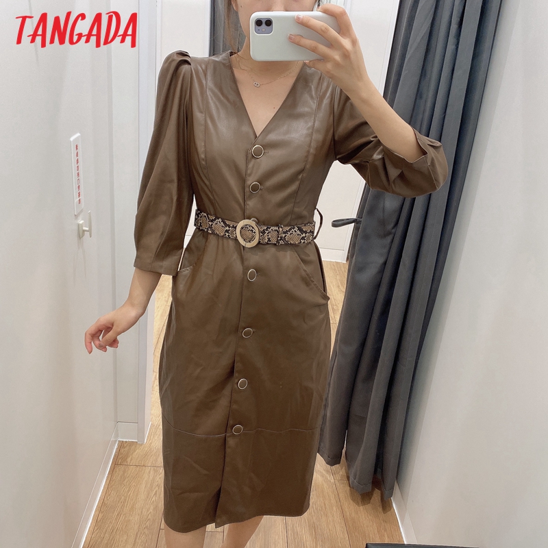 2021tangada 2021 autumn winter women brown faux leather dress with leopard belt long sleeve ladies midi dress vestidos 3h728, Black;gray
2021tangada 2021 autumn winter women brown faux leather dress with leopard belt long sleeve ladies midi dress vestidos 3h728, Black;gray