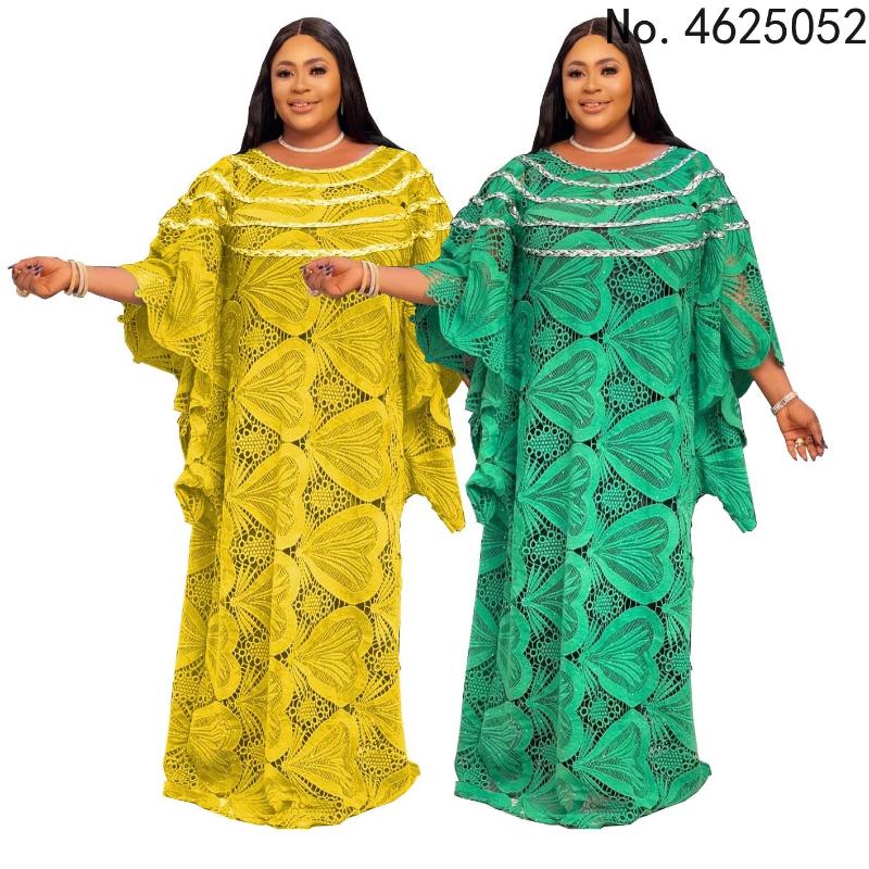 Ethnic Clothing Fashion Classic African Women Dashiki Robe Lace Water Soluble Fabrics Free Size Loose Long Dress One Piece