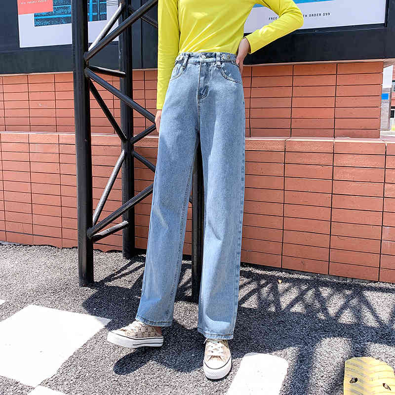 Women Casual Loose Mom Jeans Fashion Wide Leg High Waist Woman Autumn Straight Slim Denim Trousers Femme 10828 210518