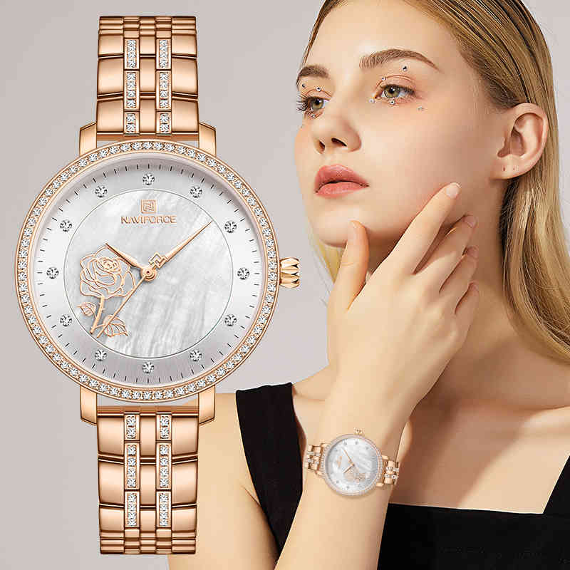 NAVIFORCE Fashion Women Watches Top Brand luxury Ladies Waterproof Quartz Clocks Stainless Steel Gold Bracelet Women Watch Gift 210517, White
NAVIFORCE Fashion Women Watches Top Brand luxury Ladies Waterproof Quartz Clocks Stainless Steel Gold Bracelet Women Watch Gift 210517, White