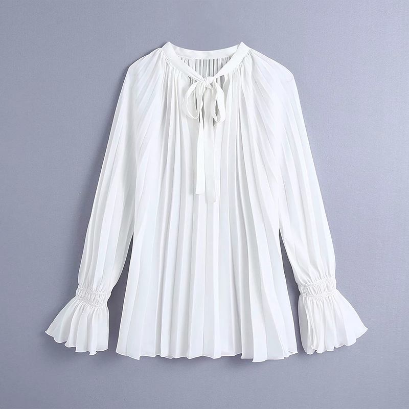 Women Fashion With Bow Tied Pleated Loose Blouses Vintage Long Sleeve Ruffled Cuffs Female Shirts Chic Tops 210520, White
Women Fashion With Bow Tied Pleated Loose Blouses Vintage Long Sleeve Ruffled Cuffs Female Shirts Chic Tops 210520, White