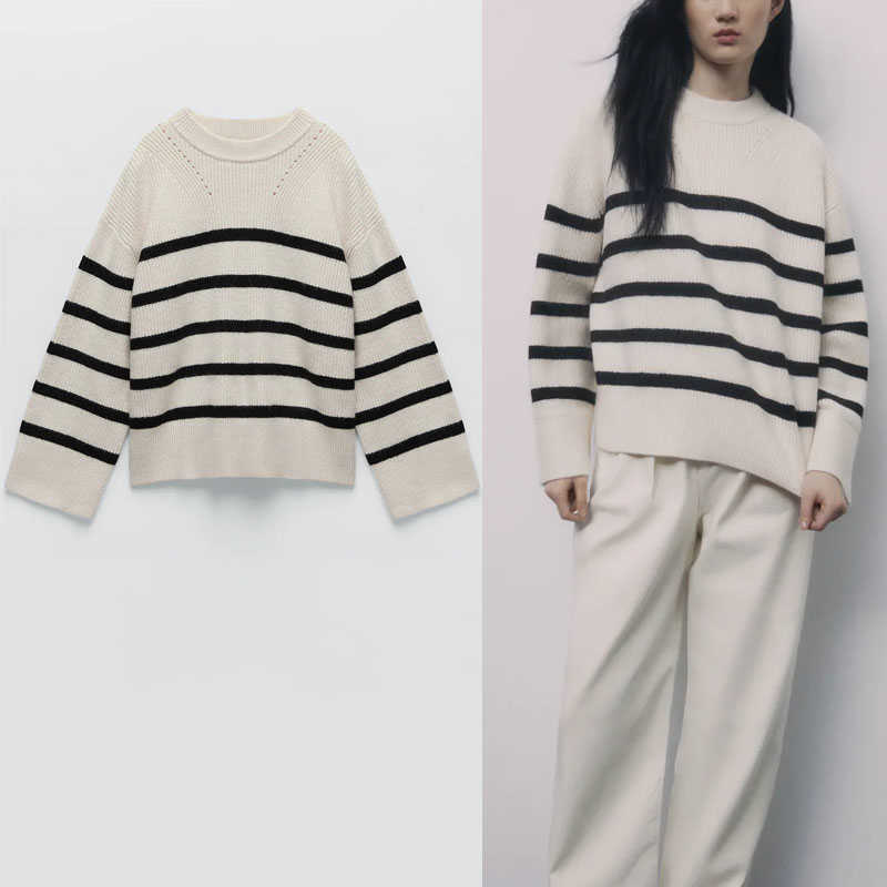 ZA Vintage Striped Knit Sweater Women Long Sleeve O Neck Loose Knitted Top Female Chic Winter Fitted Pullover 210602, As picture
ZA Vintage Striped Knit Sweater Women Long Sleeve O Neck Loose Knitted Top Female Chic Winter Fitted Pullover 210602, As picture
