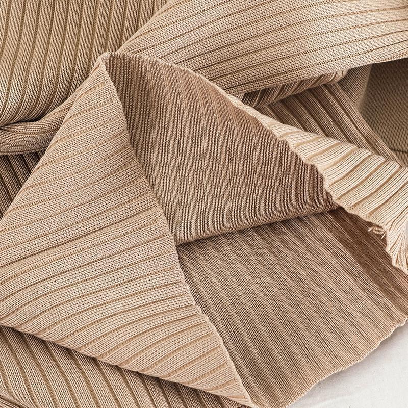 2PCS Set Women Knitted Pullovers Sweater Halter Stripe Knit Jumper Tops + Wide Leg Long Pants Suits Tracksuits 210506