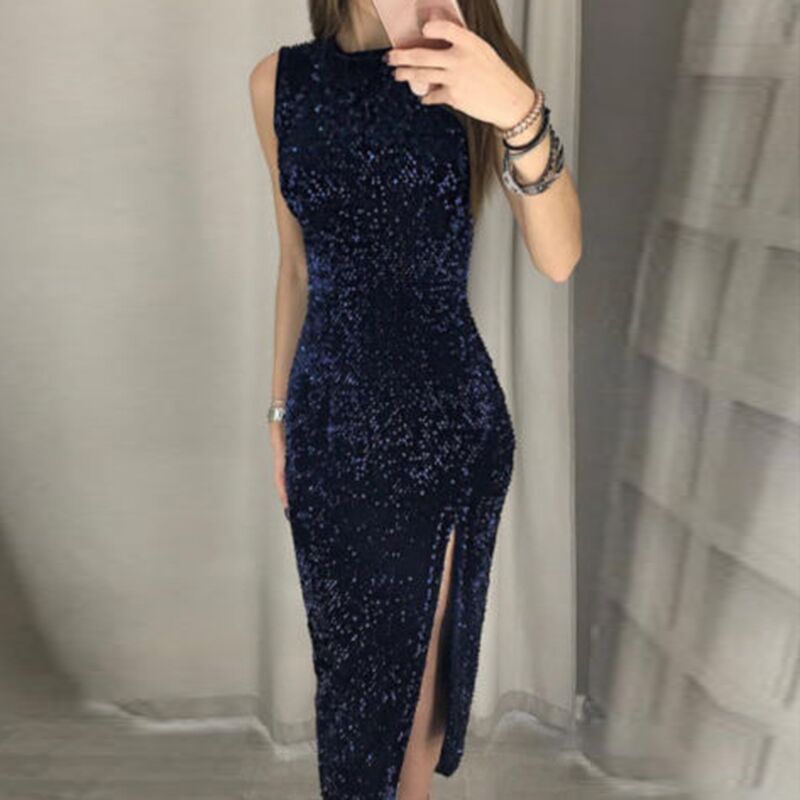 Women Sexy Dress Vestidos De Festa Sleeveless Sequin Bodycon Party Wedding Prom Formal Hot Sales 210419