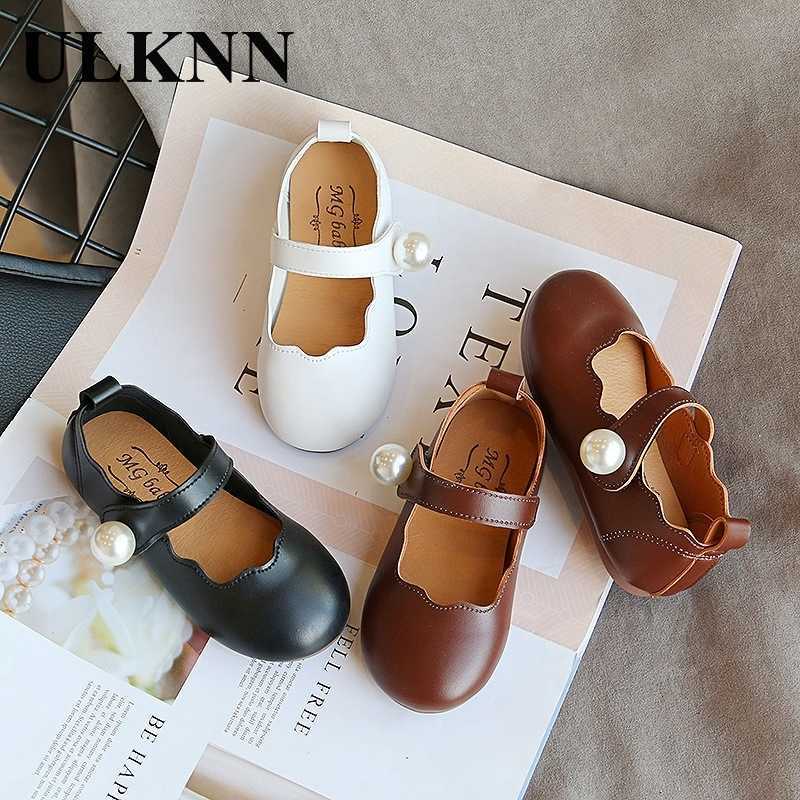 ULKNN Girls Small Leather Shoes 2021 Autumn New Fashion Children's Princess Dance Shoes Kid's Performance Pearl Shoes Y0809
