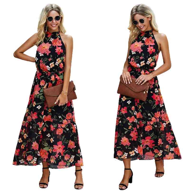 Ladies Halter O-Neck Sleeveless Flower Print Ankle-length Dresses Summer Sexy Lace-up Backless High Streetwear Robe Longue Femme 210604, As show
Ladies Halter O-Neck Sleeveless Flower Print Ankle-length Dresses Summer Sexy Lace-up Backless High Streetwear Robe Longue Femme 210604, As show