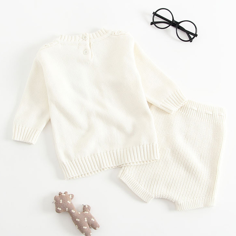 Spring Autumn Infant Baby Boys Girls Knit Long Sleeve Hollow-out Sweater + Shorts Pants Clothing Sets Kids Boy Girl Suit Clothes 210521