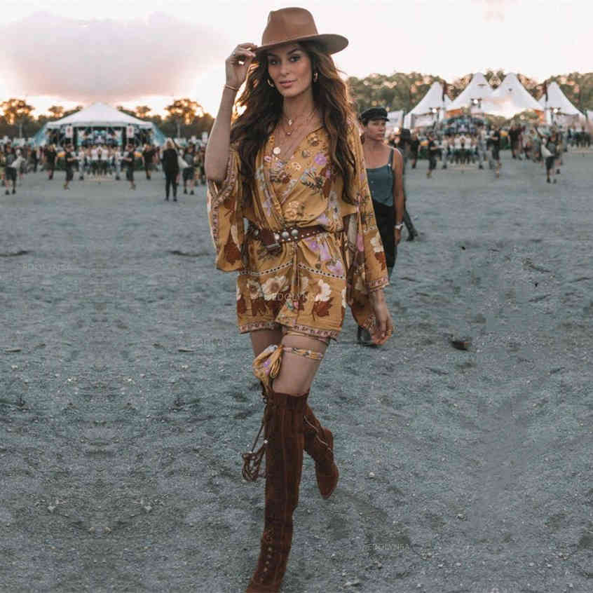 Boho Printed Bikini Cover-ups Long Kimono Self Belted Summer Beach Dress Cotton Tunic Women Wear Swim Suit Cover Up A559 210420