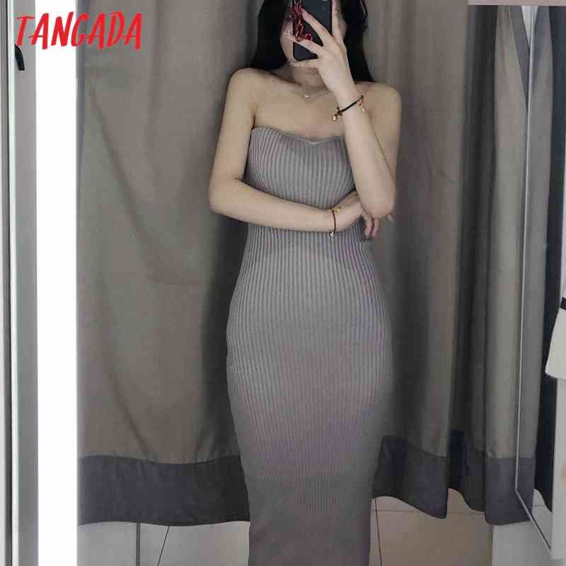 Fashion Women Solid Strapless Knit Arrival Ladies Sexy Slim Dress Vestidos 3H171 210416