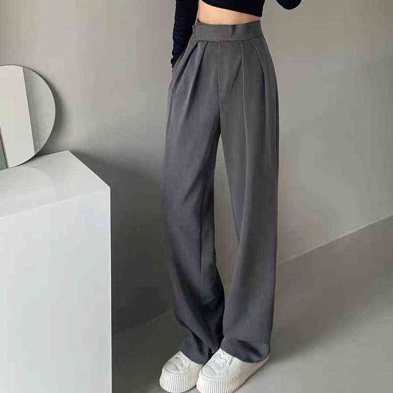 HOUZHOU Brown Wide Leg Women's Classic Suit Pants Vintage Palazzo Office Elegant Casual Balck Trousers Female High Wasit 211115
