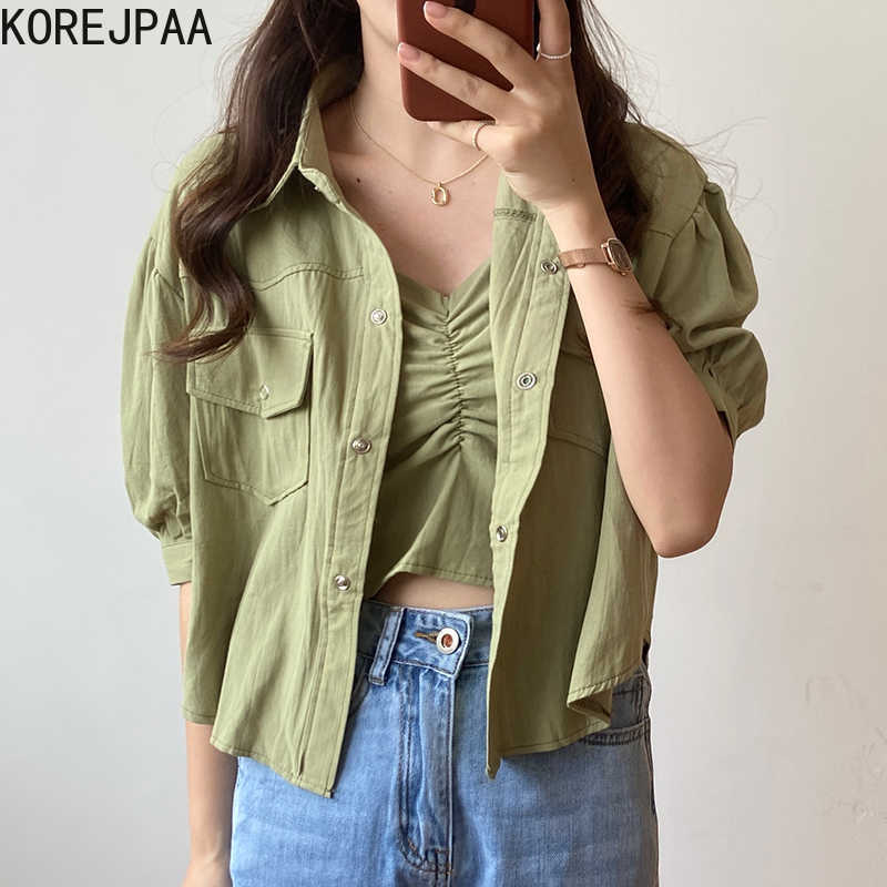 Korejpaa Women Jackets Summer Korean Retro Temperament Lapel Single-Breasted Tooling Coat Pleated Waist Bottoming Camisole 210526, Blue
Korejpaa Women Jackets Summer Korean Retro Temperament Lapel Single-Breasted Tooling Coat Pleated Waist Bottoming Camisole 210526, Blue