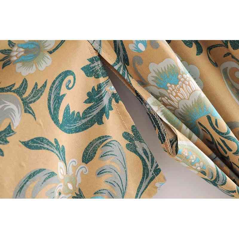 Bohemia Phoenix tail Flower Print Long Kimono Shirt BOHO Ethnic Women Lacing up Bow Sashes Cardigan Loose Blouse Tops 210429