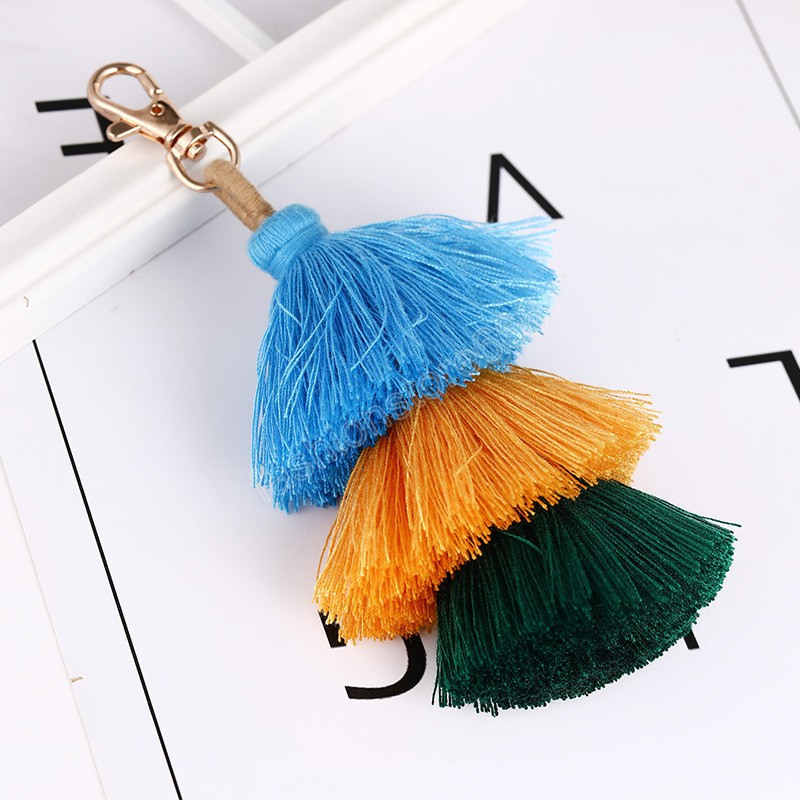 Multilayer Tassel Keychain Keyrings Bag Charm Jewelry Big Key Chain Key Holder Boho Handmade Pom Pom Vintage Fashion Accessories