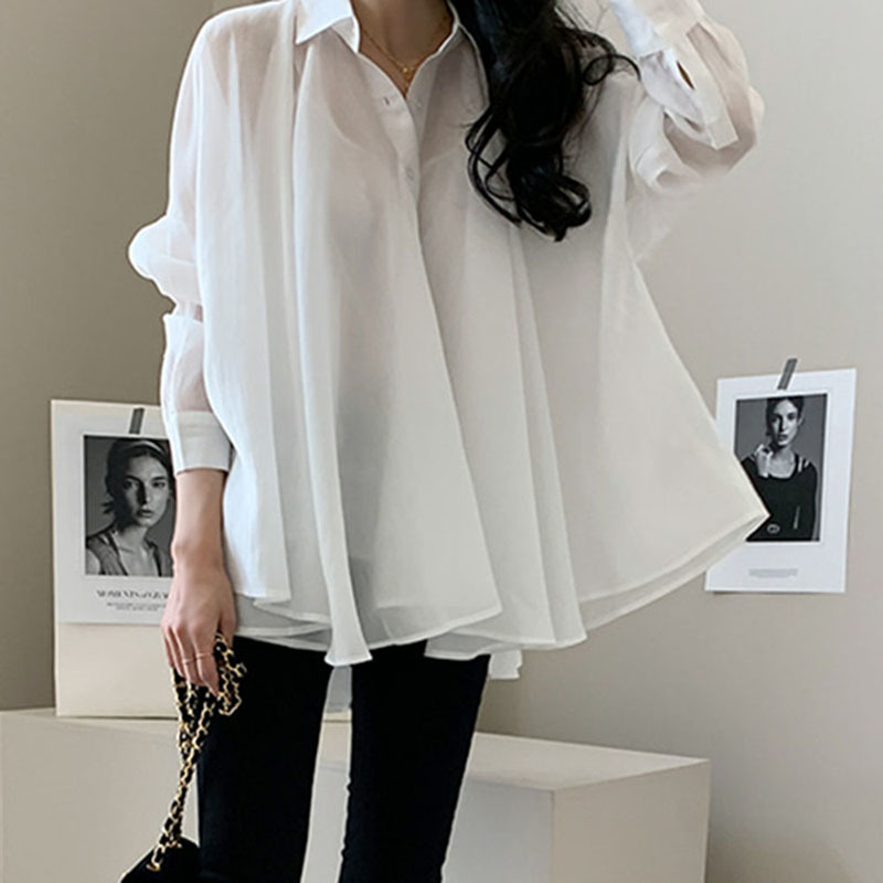 Lucyever Spring Summer Loose Women Shirts White Button Long Sleeves Office Blouse Ladies Casual Turndown Collar Shirt 210521
