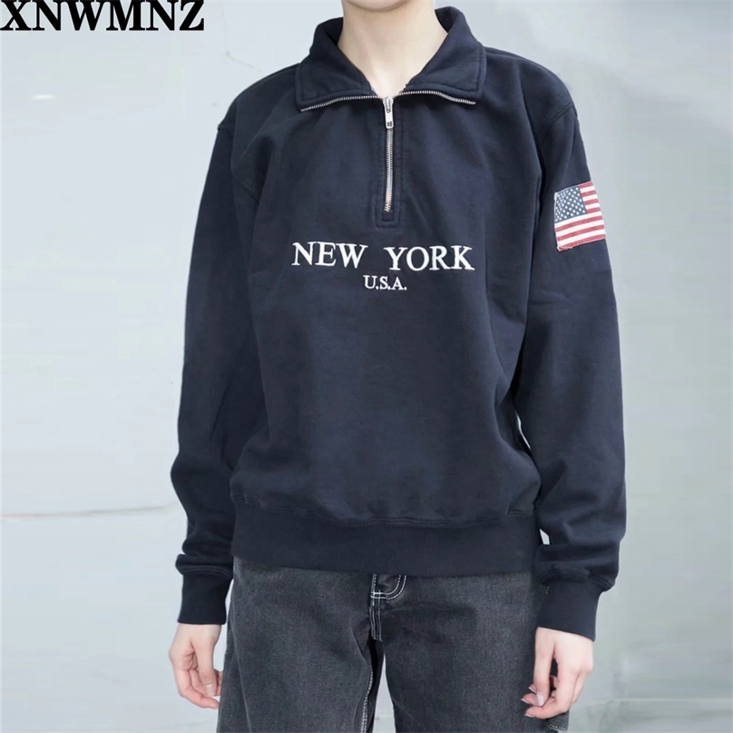 Women Partial Zip Fastening Letters Print Front Sweatshirt In Navy Flag Printed Sleeve Pullover 210520, Navy blue
Women Partial Zip Fastening Letters Print Front Sweatshirt In Navy Flag Printed Sleeve Pullover 210520, Navy blue