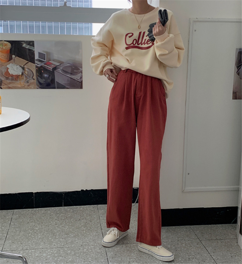 OL Elegant High Waist Straight Pants Women Spring Autumn Solid Work Washed Cotton Casual Female Trousers 210421