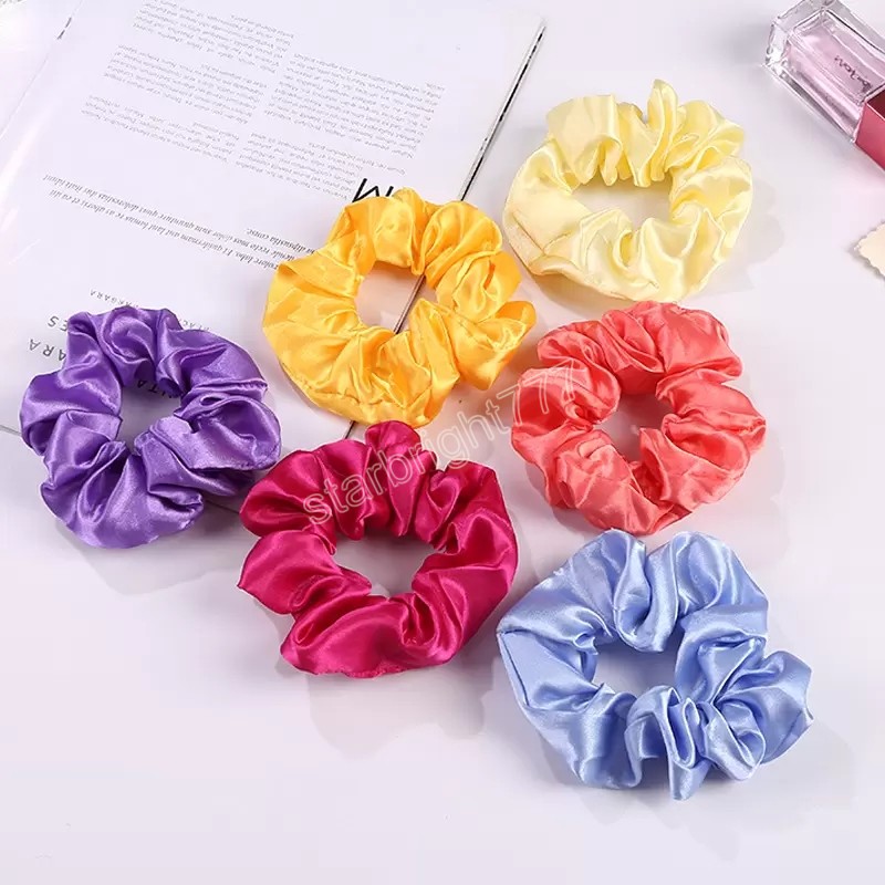 60pcs/lot newest Women Silk Solid Scrunchies Elastic Satin Hairbands Girls Hair Tie Hair Rope Hair Accessories Wholesale