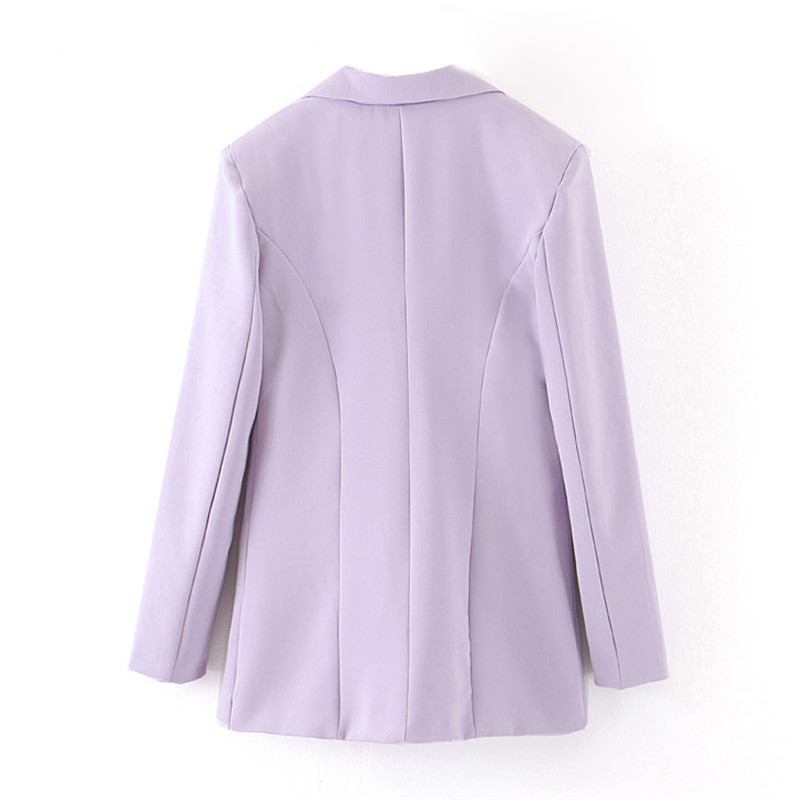 Women Solid Chic Suit Blazers Long Sleeve Single Breasted Purple Jacket Notched Collar Pockets Casual Streetwear Coat 210414