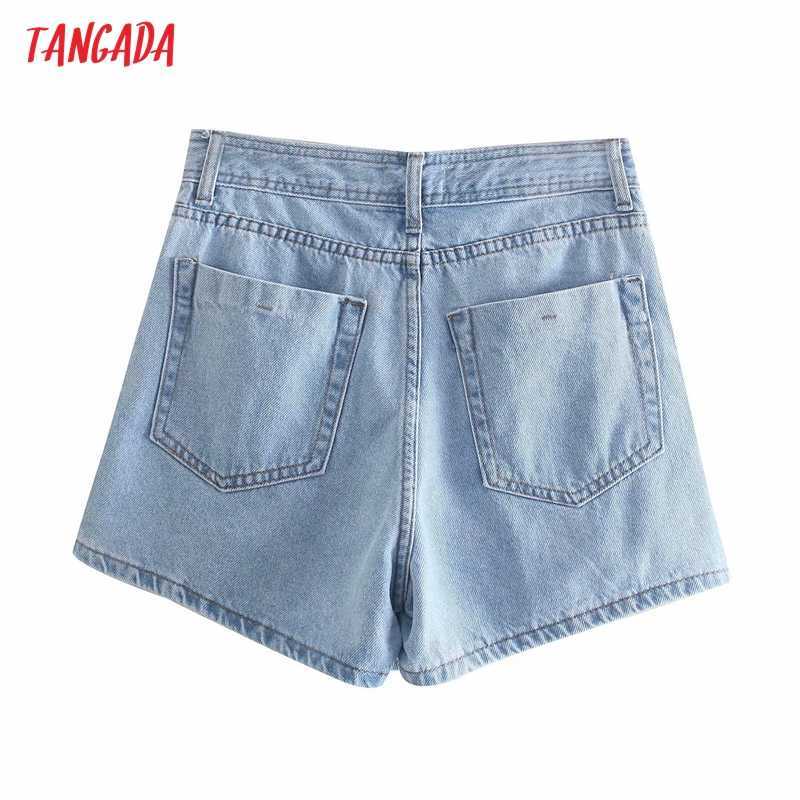 Tangada Women Elegant Denim Skirt Shorts Buttons Pockets Female Retro Summer Casual Pantalones 4M157 210714