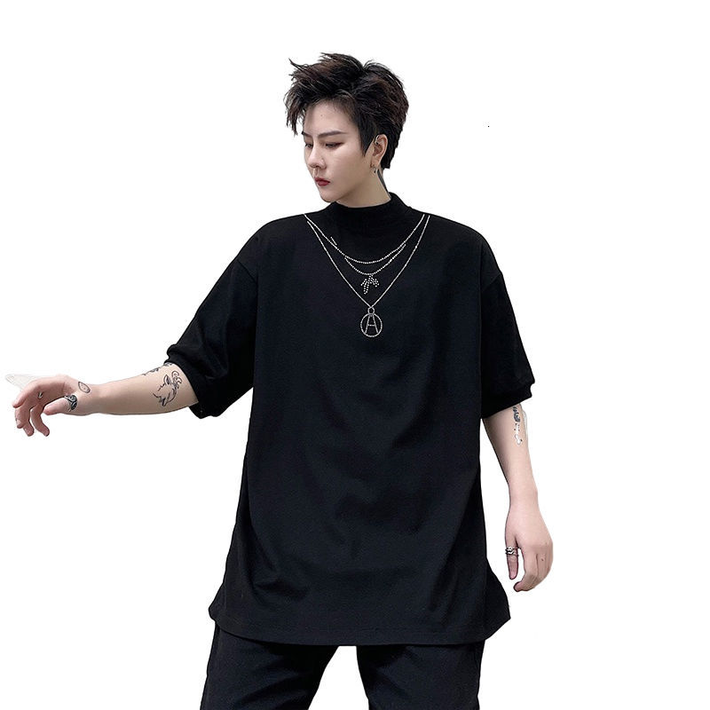 IEFB Summer Short Sleeve Drill Black T-shirt For Men Small Round Collar Causal White Tee Tops Loose Streetwear 9Y6689 210524