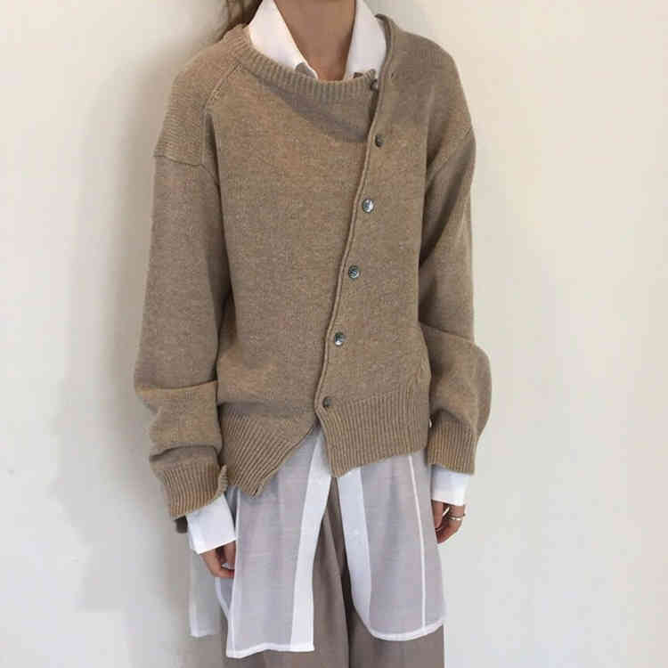 Colorfaith New Winter Spring Women's Sweaters Irregular Buttons Cardigans Fashionable Korean Ladies Knitwears SWC8562 210413