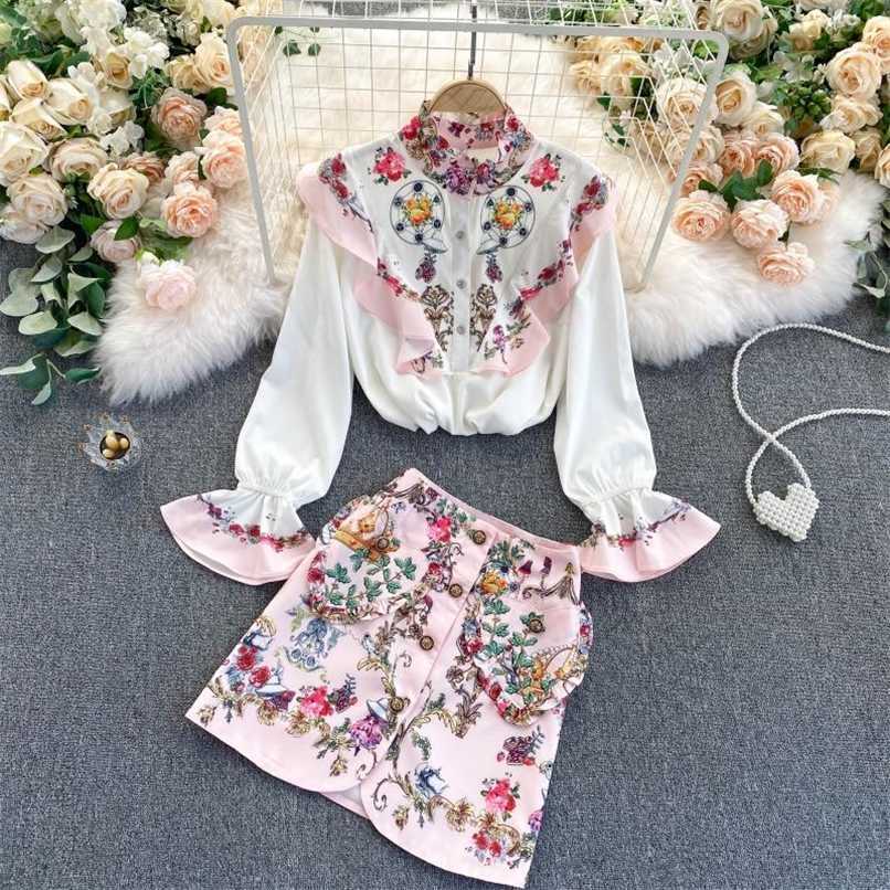style retro printing western style skirt suit two-piece suit ladies temperament ladies shirt all-match skirt trend 211108, Pink
style retro printing western style skirt suit two-piece suit ladies temperament ladies shirt all-match skirt trend 211108, Pink